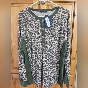 HEIMISH USA Leopard Print Top with Green Accents